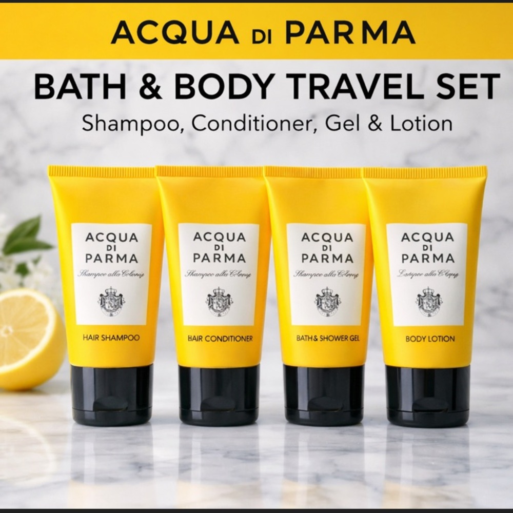 Acqua di Parma Bath & Body Travel Set – Shampoo, Conditioner, Gel + Lotion ✨💛